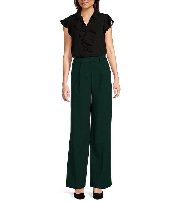 Calvin Klein Georgette Ruffle-Front Point Collar Short Sleeve Top Product Image