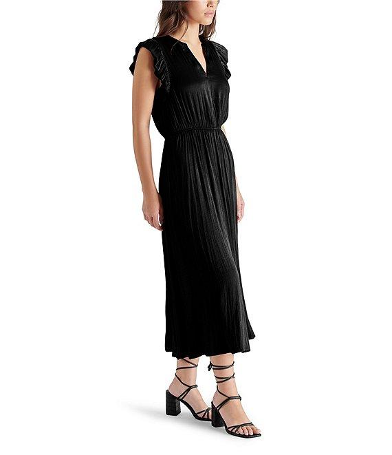 Steve Madden Allegra Split V Neck Ruffle Sleeveless Midi Dress Product Image