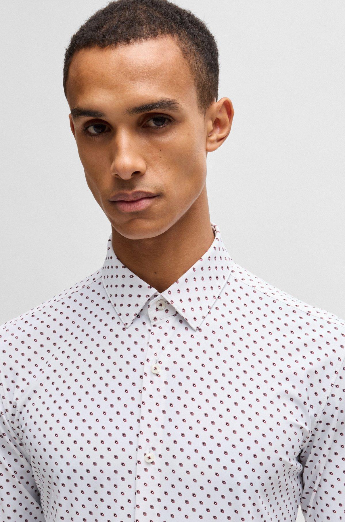 Slim-fit shirt in geometric-print performance-stretch jersey Product Image