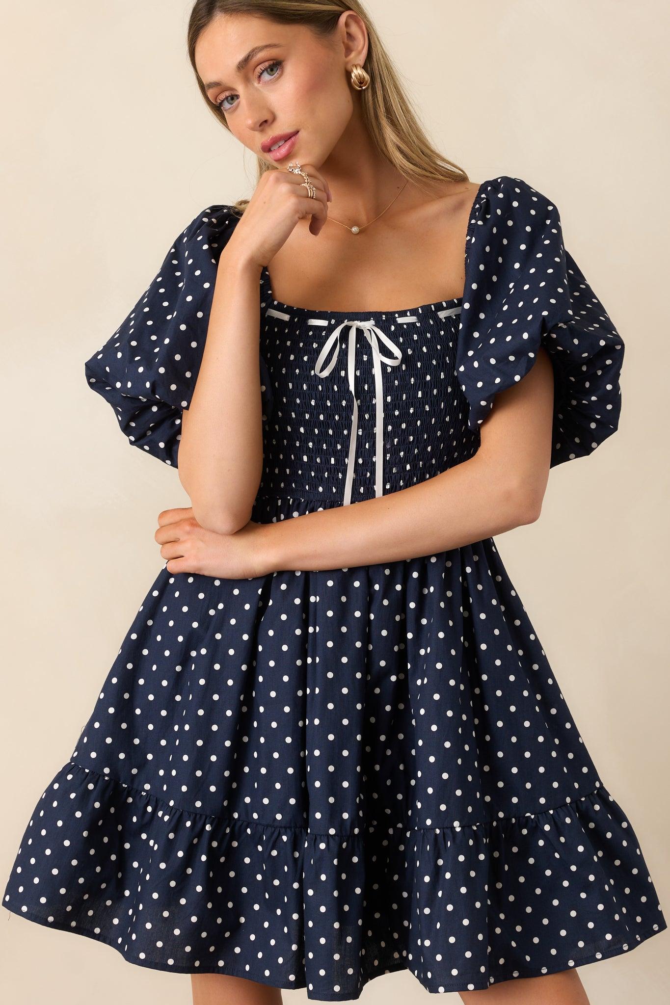 Sailor's Sweetheart Cotton Navy Polka Dot Mini Dress Product Image