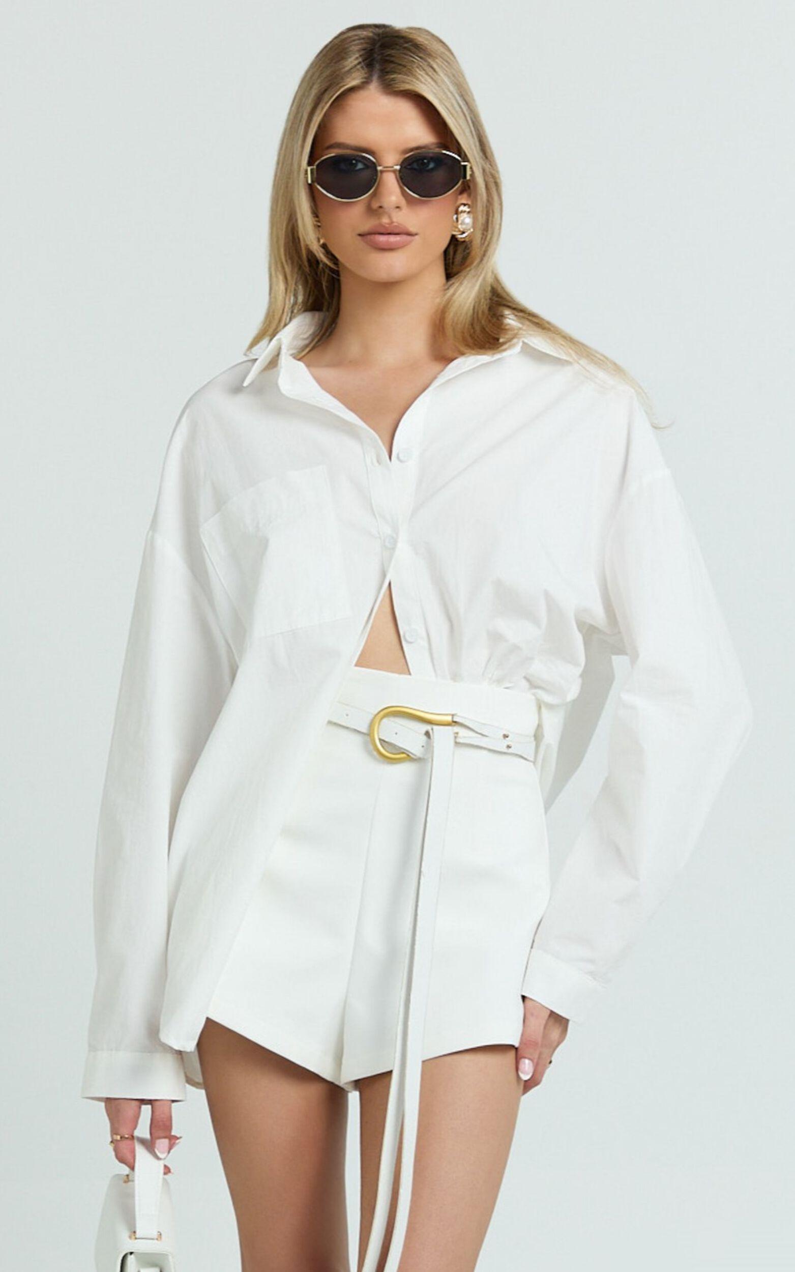 Dahlia Shorts - Paneled High Waisted Tailored Mini Shorts in White Product Image