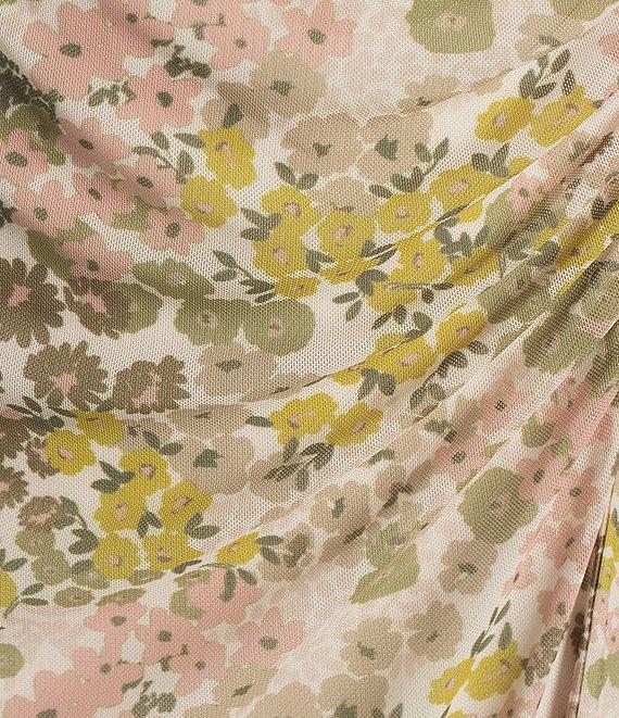 City Blues Floral Ruched Pull-On Mesh Skirt Product Image