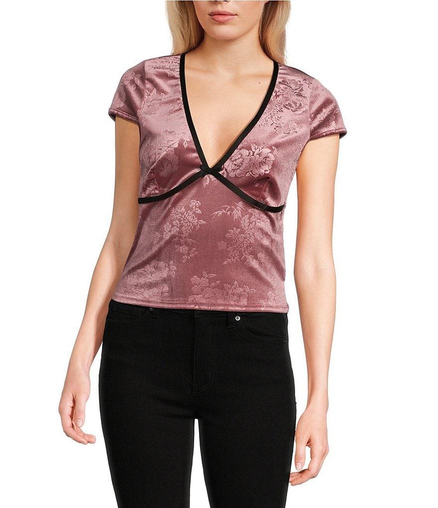 Moa Moa Short Sleeves V-Neck Burnout Velvet Top Product Image