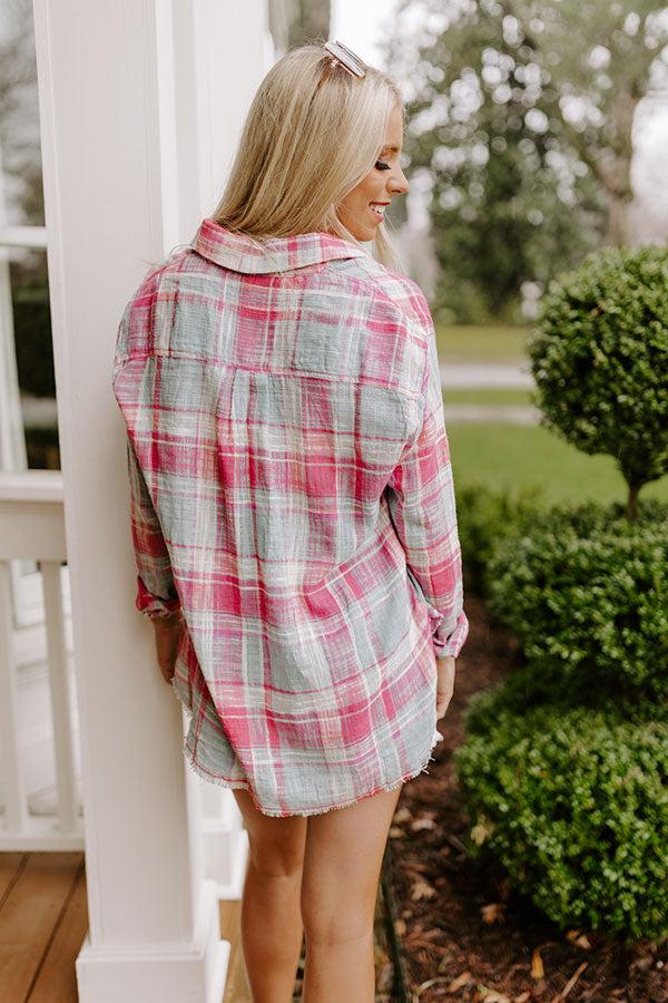 Around The Boardwalk Plaid Button Up In Pink Product Image