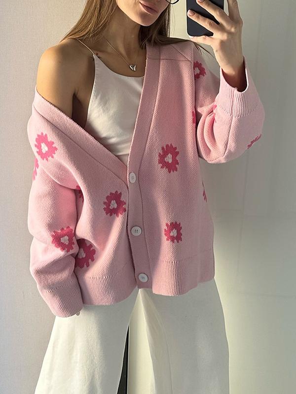 Printed Single-Breasted Button Cardigan Product Image