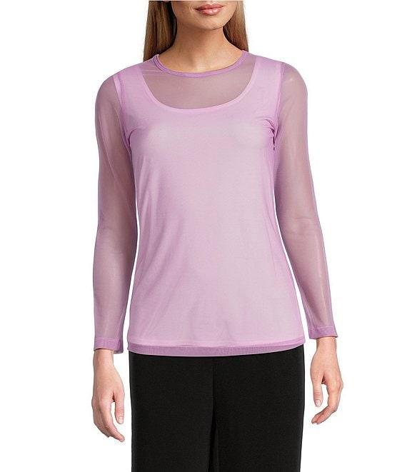 IC Collection Sheer Mesh Crew Neck Long Sleeve Knit Top Product Image