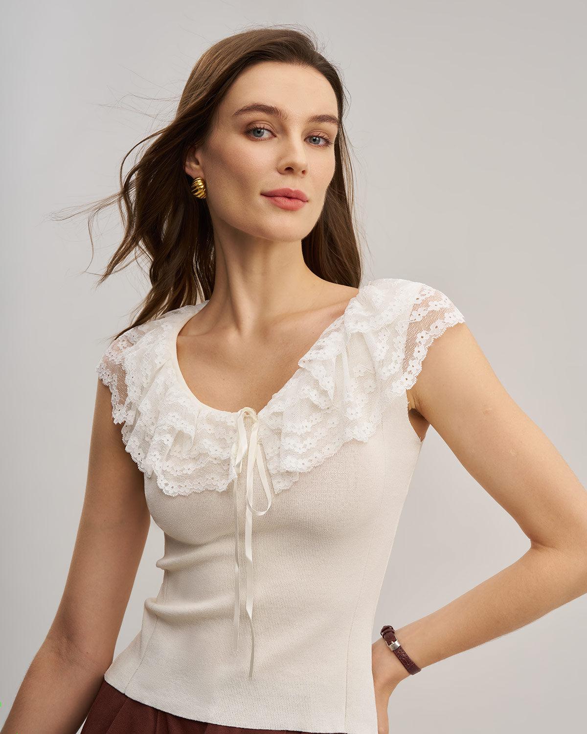 Apricot U Neck Lace Vest Product Image