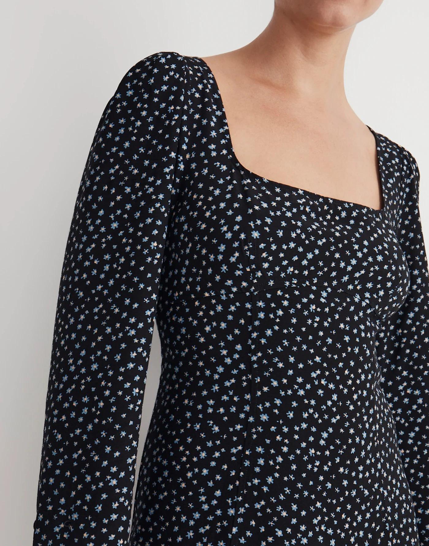 Seamed Long-Sleeve Mini Dress in Ditsy Floral Product Image