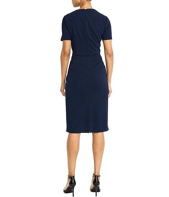 Maggy London Stretch Crepe Twist Crew Neck Short Sleeve Sheath Dress Product Image