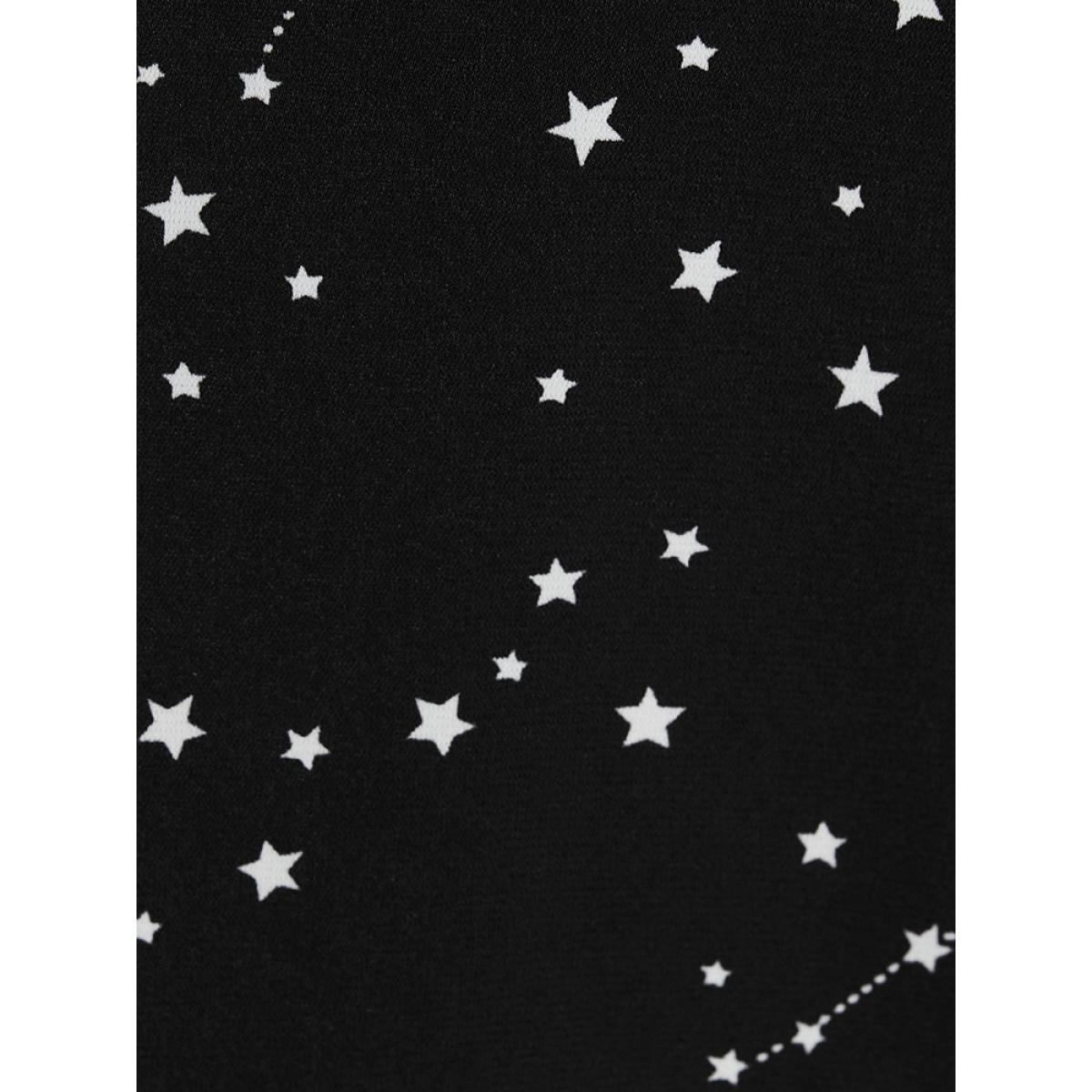 Plus Size Star Print Sleeveless Cami Night Dress Women Black Elegant Moon and Star Printed Spaghetti Strap Loungewear BloomChic 10/M Product Image