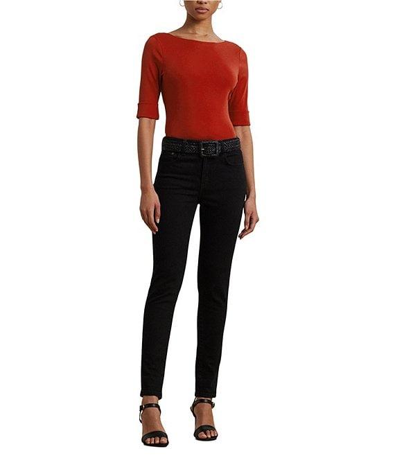 Lauren Ralph Lauren Stretch Cotton Boatneck Elbow-Length Sleeve T-Shirt Product Image