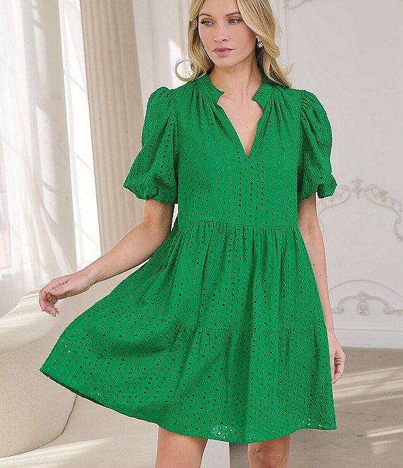 Sugarlips Eyelet V-Neck Short Sleeve Mini Dress Product Image