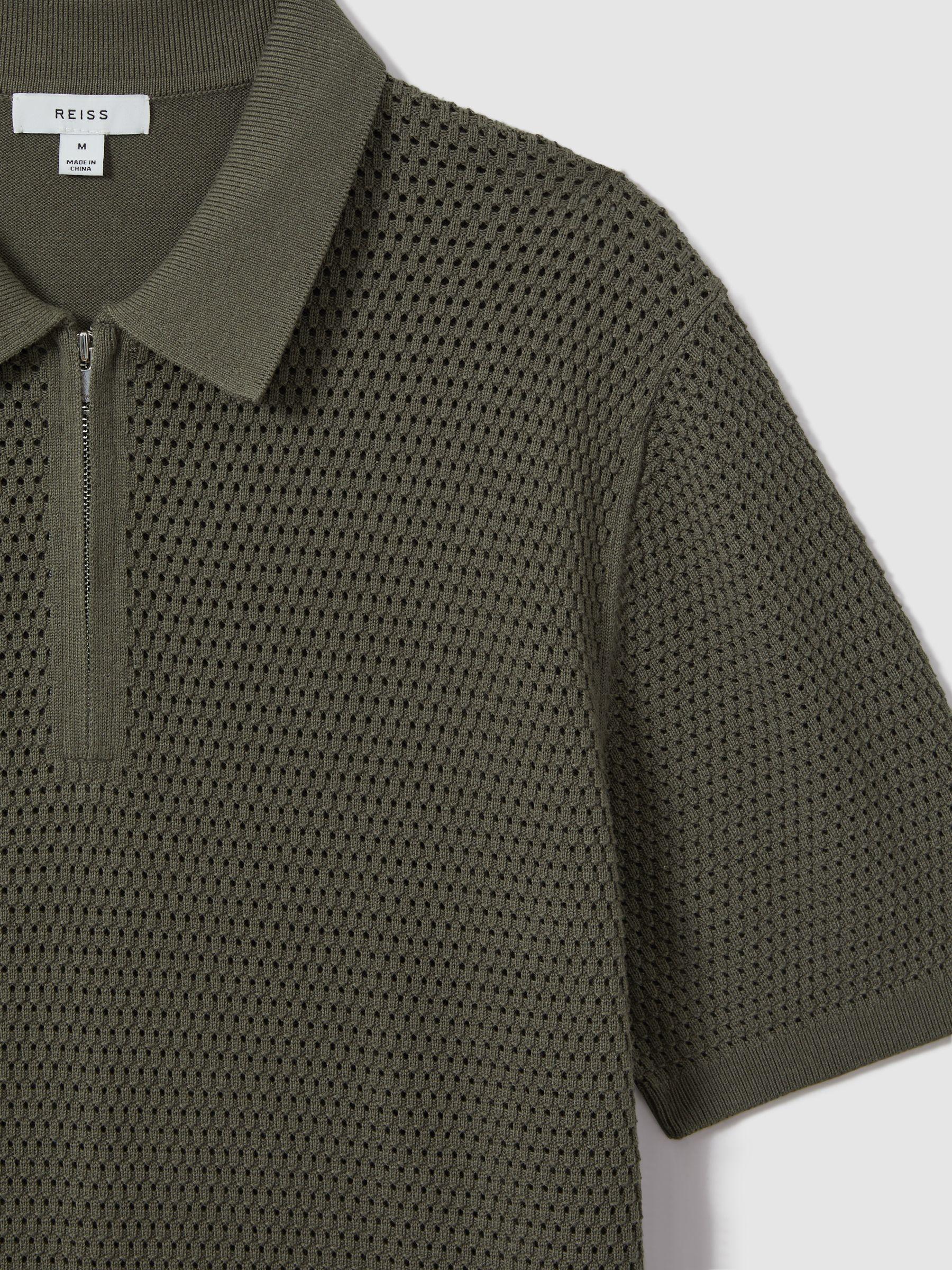 Cotton Blend Textured Half-Zip Polo Shirt in Dark Sage Product Image