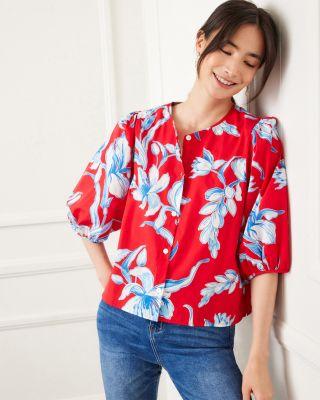 Puff Sleeve Button Front Shirt Product Image