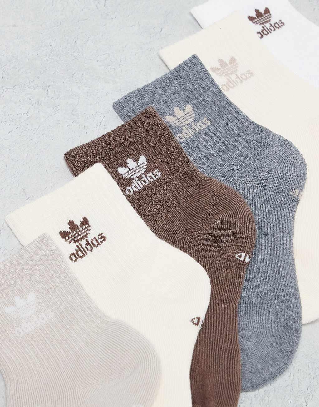 adidas Originals Trefoil 6-pack quarter socks in neutral multi Product Image
