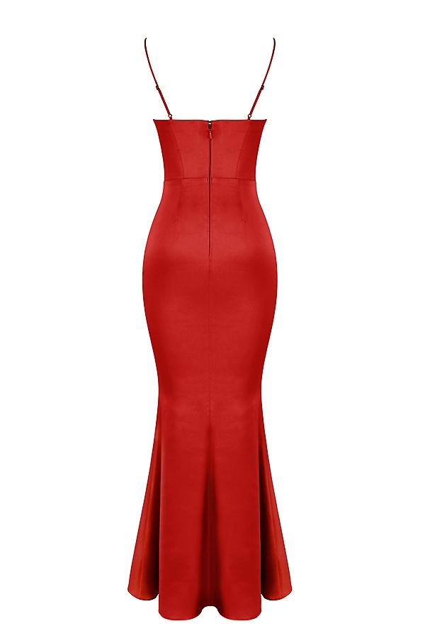 Olivette  red rose satin corset maxi dress - sale Product Image