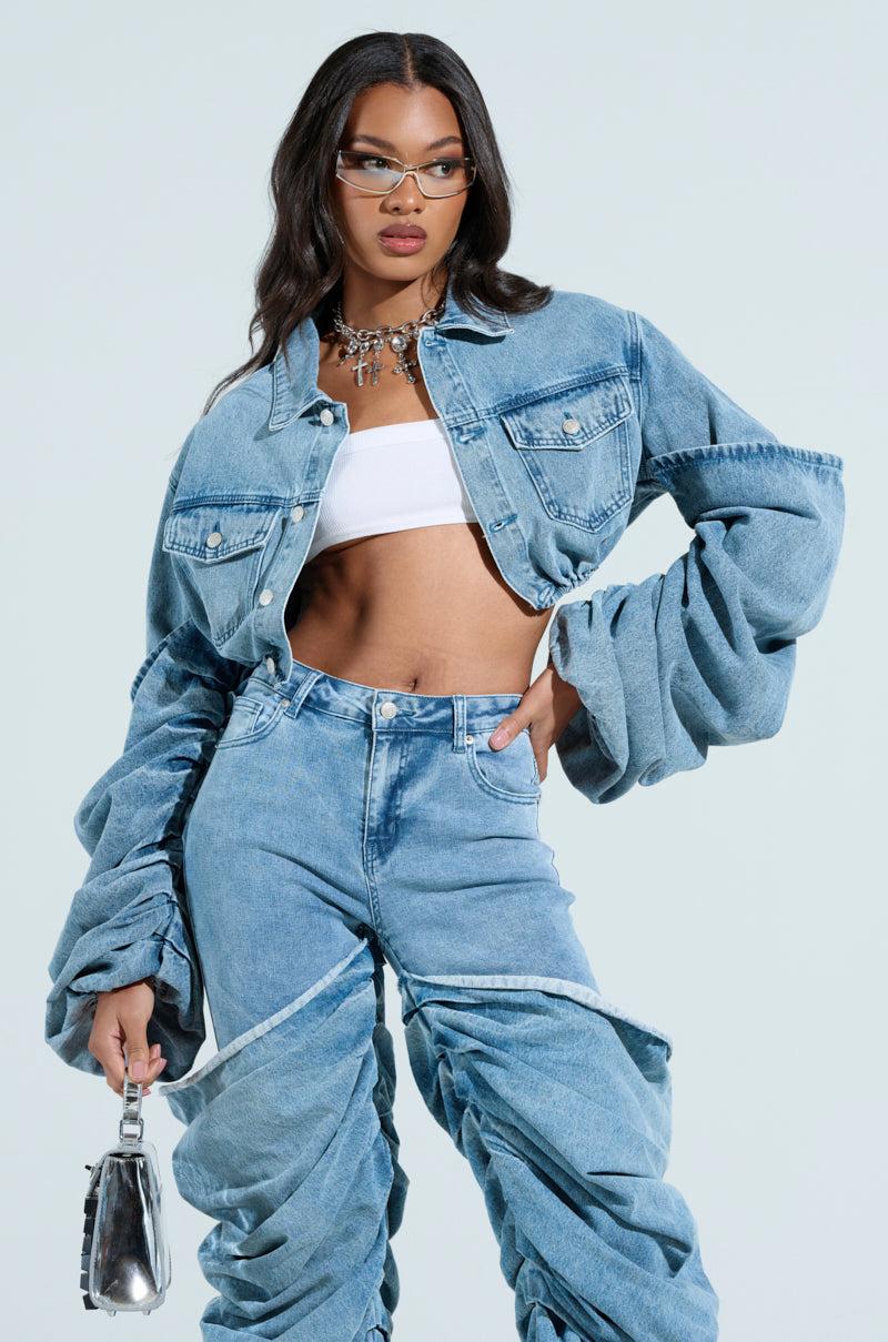 STACKED SLEEVE DENIM JACKET Product Image