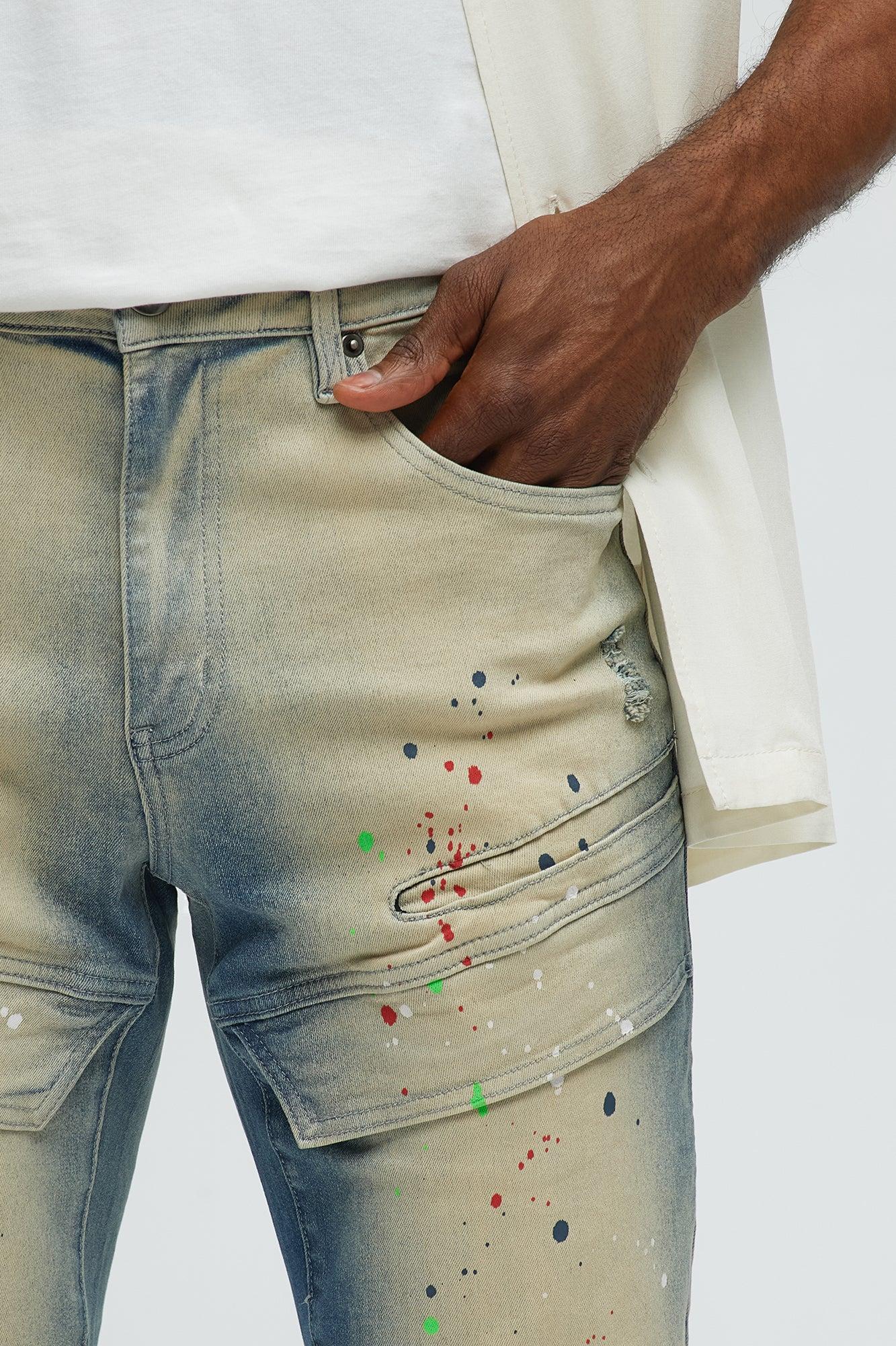Made It Paint Splatter Skinny Jeans - Light Blue Wash Product Image