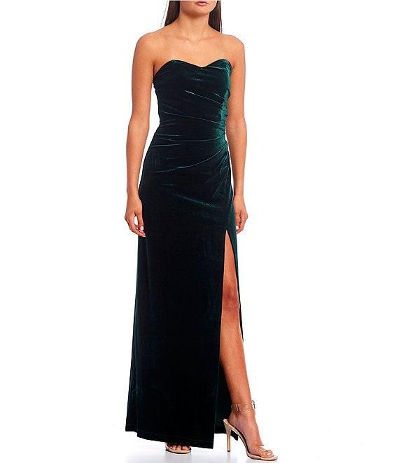 Pear Culture Strapless Ruched Velvet Long Dress Product Image