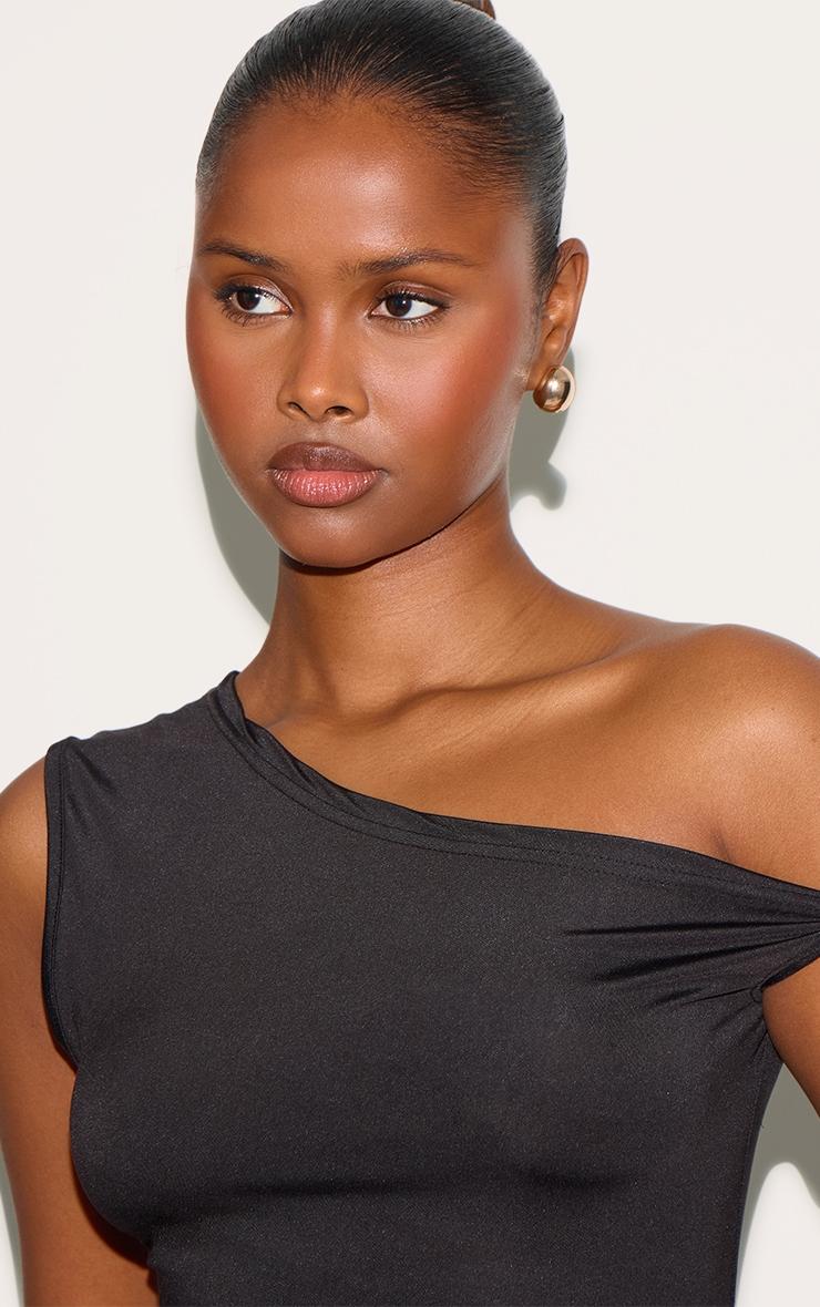 Black Ruched Detail Asymmetric Slinky Long Top Product Image