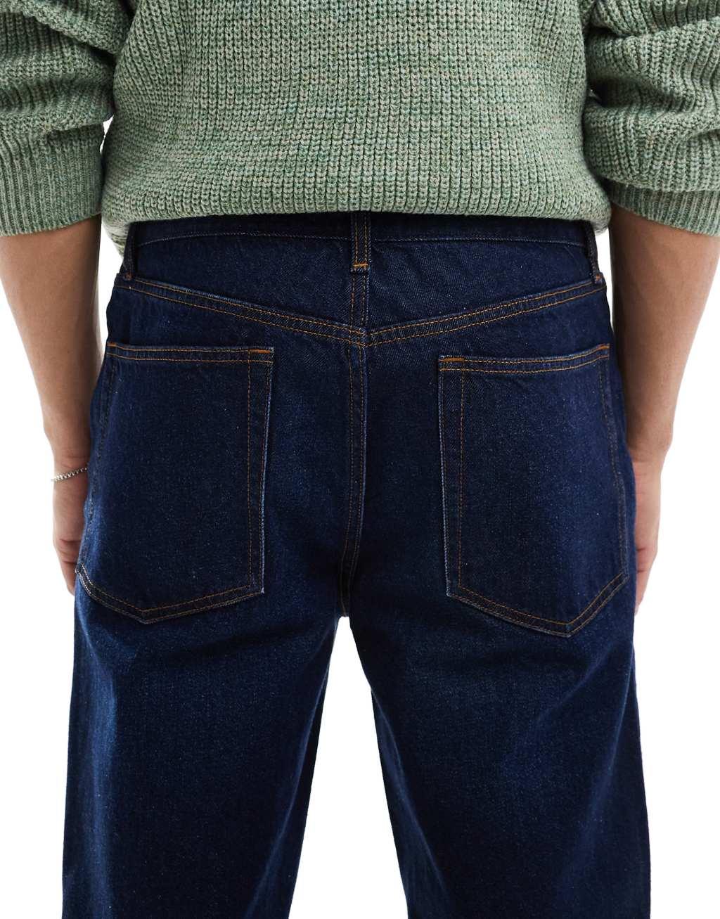 ASOS DESIGN straight leg jeans in dark wash blue Product Image
