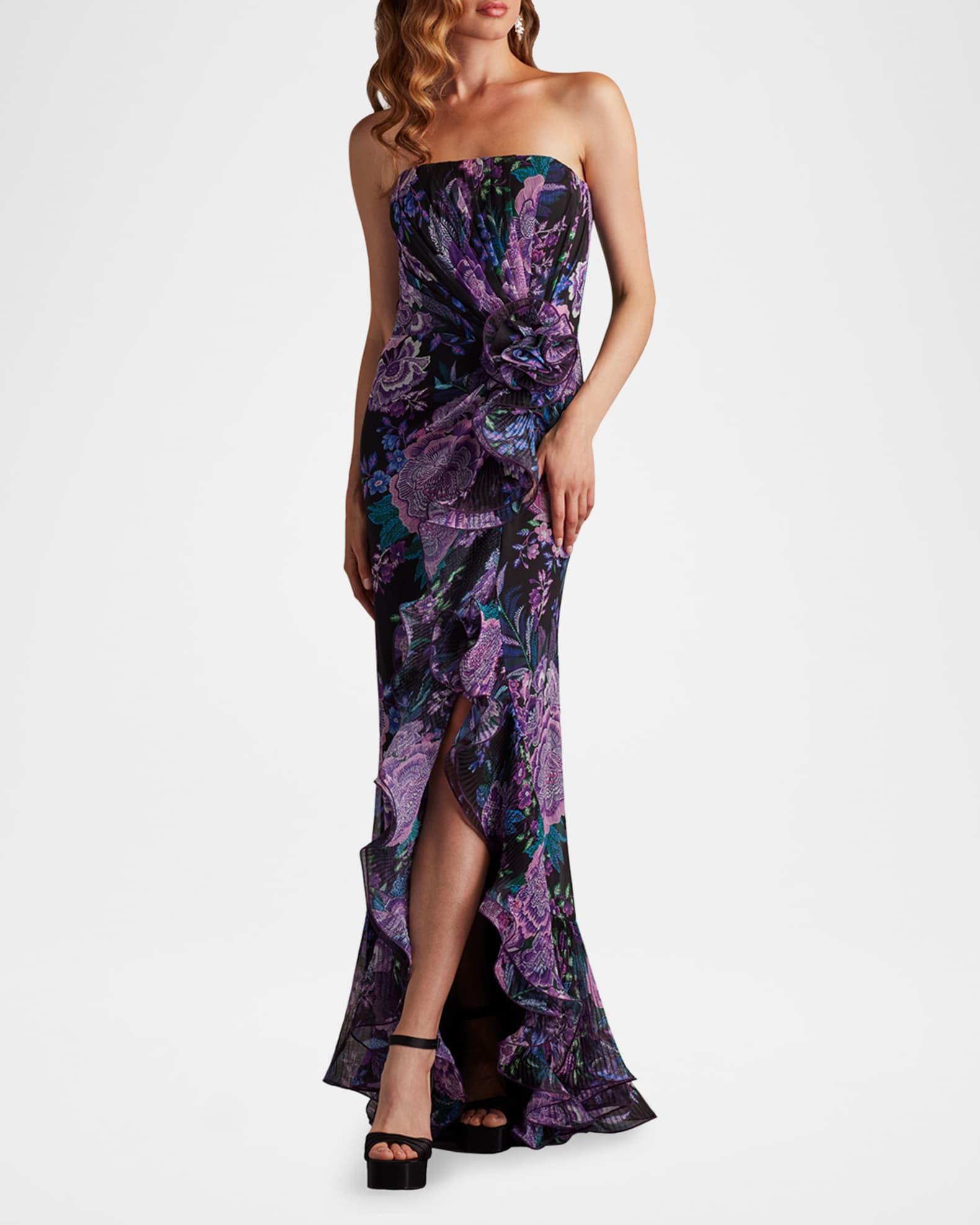 Strapless Floral-Print Ruffle Gown Product Image