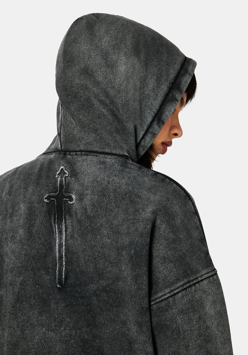 Aelin Sword Applique Hooded Sweater Dress - Black Product Image
