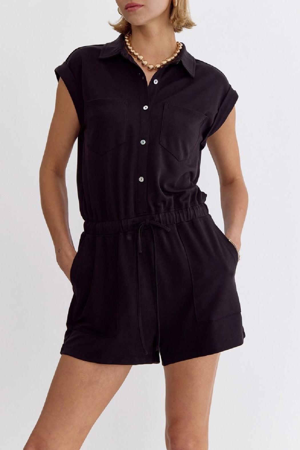 Solid Drawstring Romper Product Image