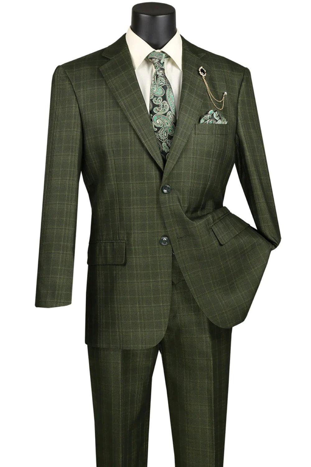 Renaissance Collection - Regular Fit Glen Plaid 3 Piece Suit Olive Product Image