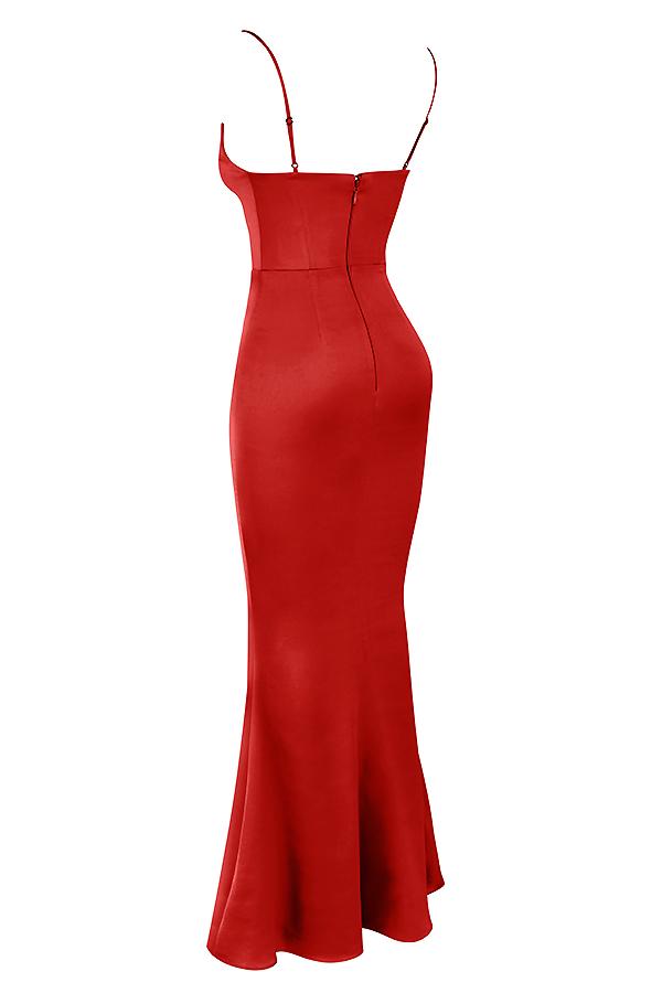 Olivette  red rose satin corset maxi dress - sale Product Image