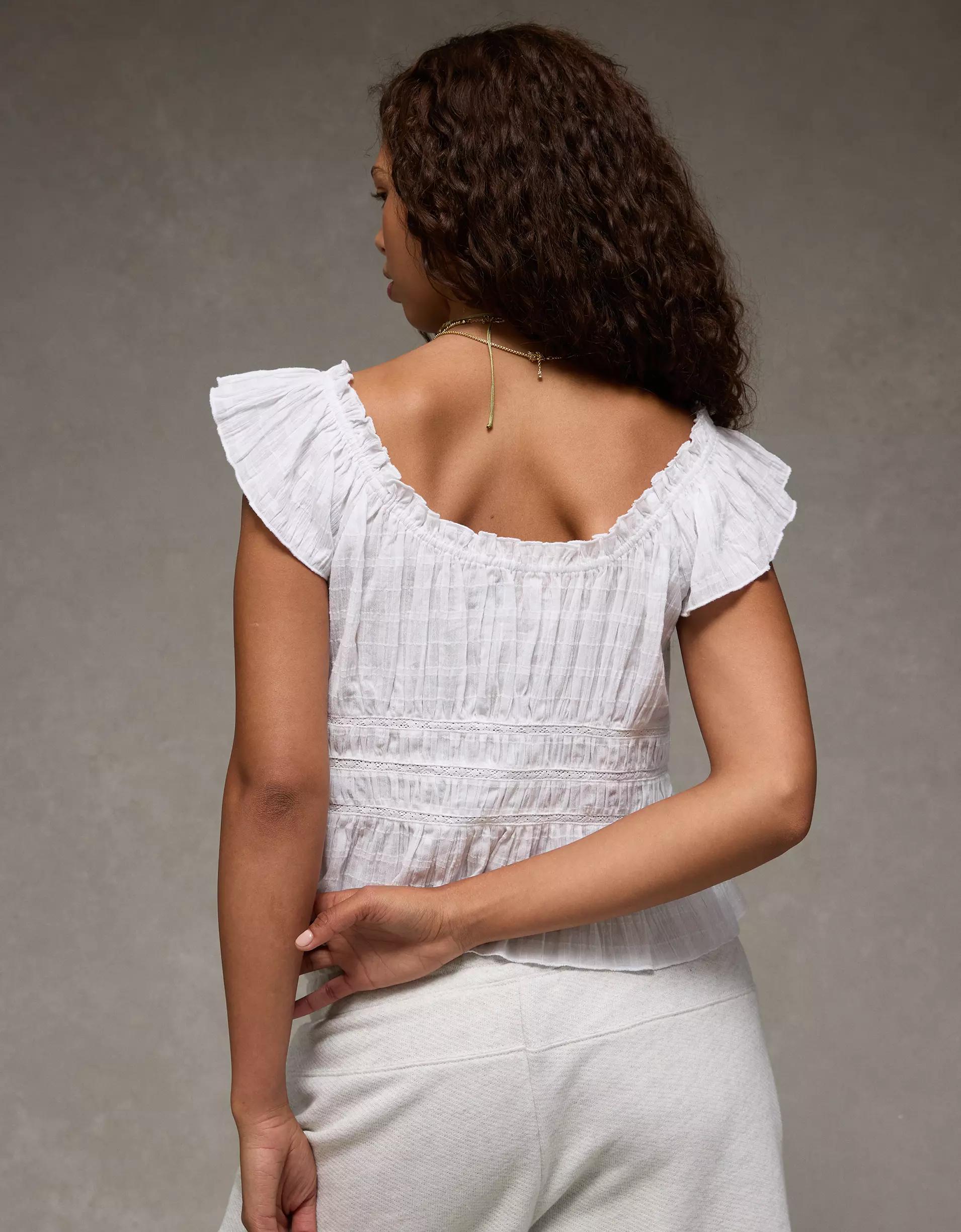 AE Ruched Flutter Sleeve Blouse Women's Product Image