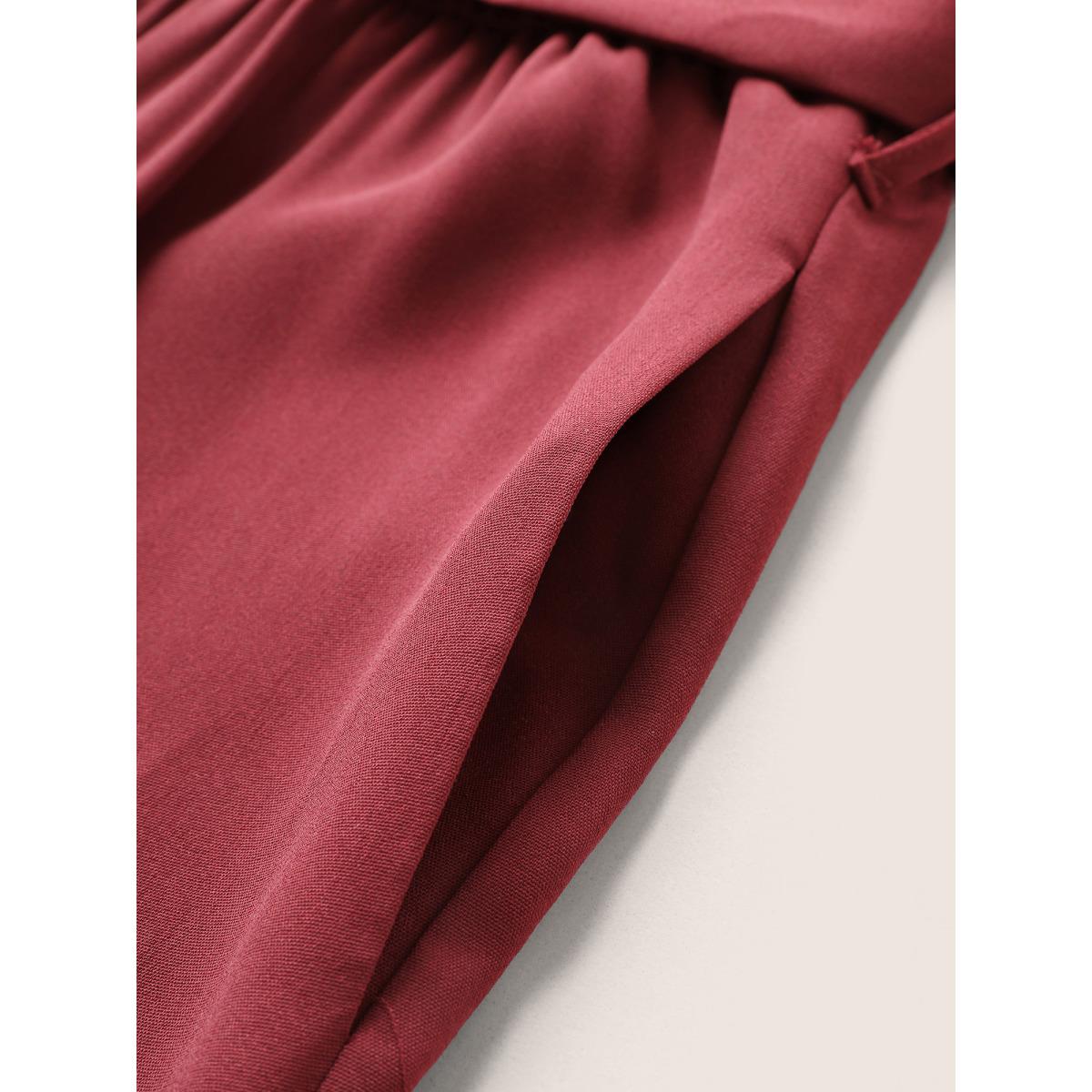 Plus Size Burgundy Bandana Print Gathered Belted Square Neck Jumpsuit Women Resort Short sleeve Square Neck Vacation Loose Jumpsuits BloomChic 28/5X Product Image