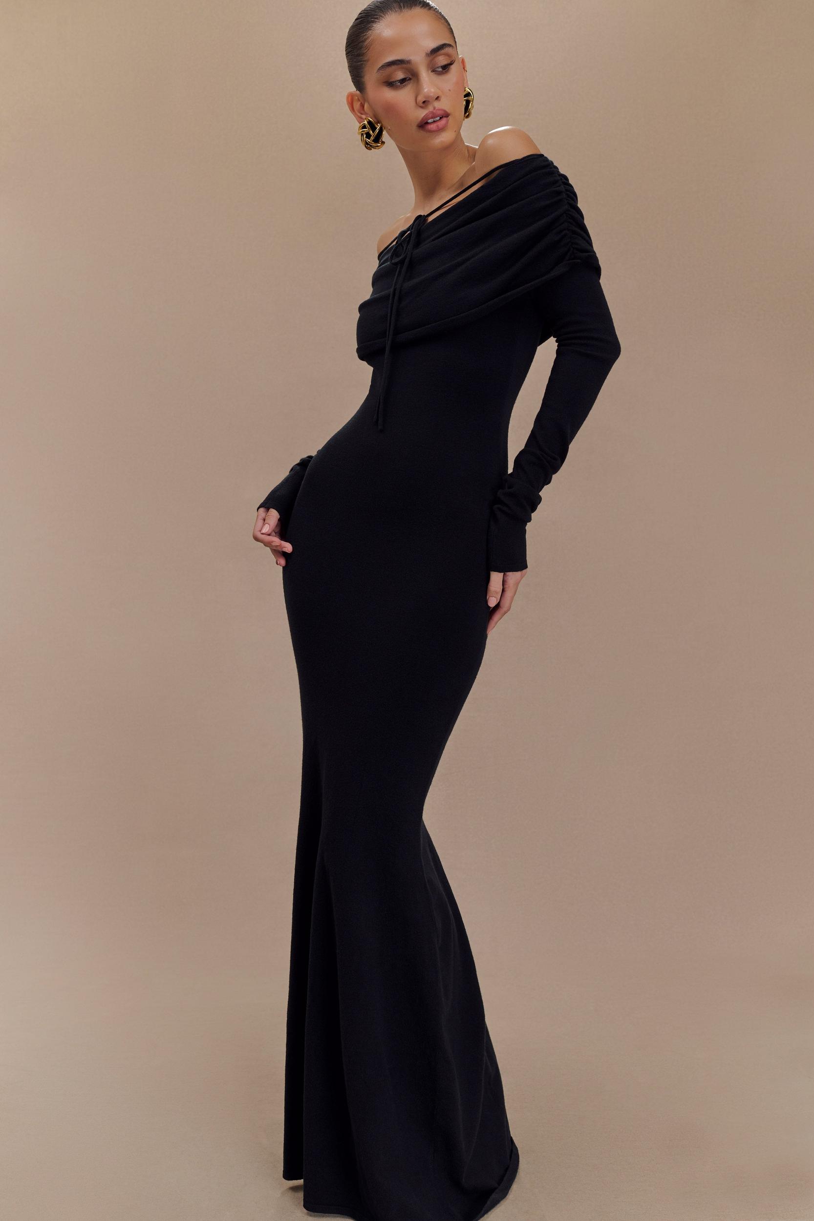 Georgiana Off Shoulder Knit Midi Dress - Black Product Image