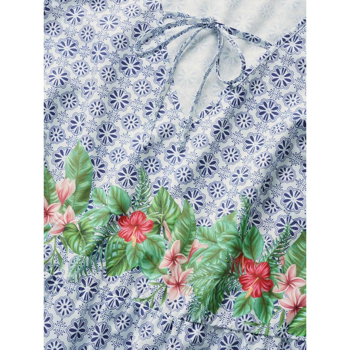 Plus Size Bandana Print Tie Knot Ruffle Cap Sleeve Dress LightBlue Women Resort Tie knot V-neck Cap Sleeve Curvy BloomChic 10/M Product Image