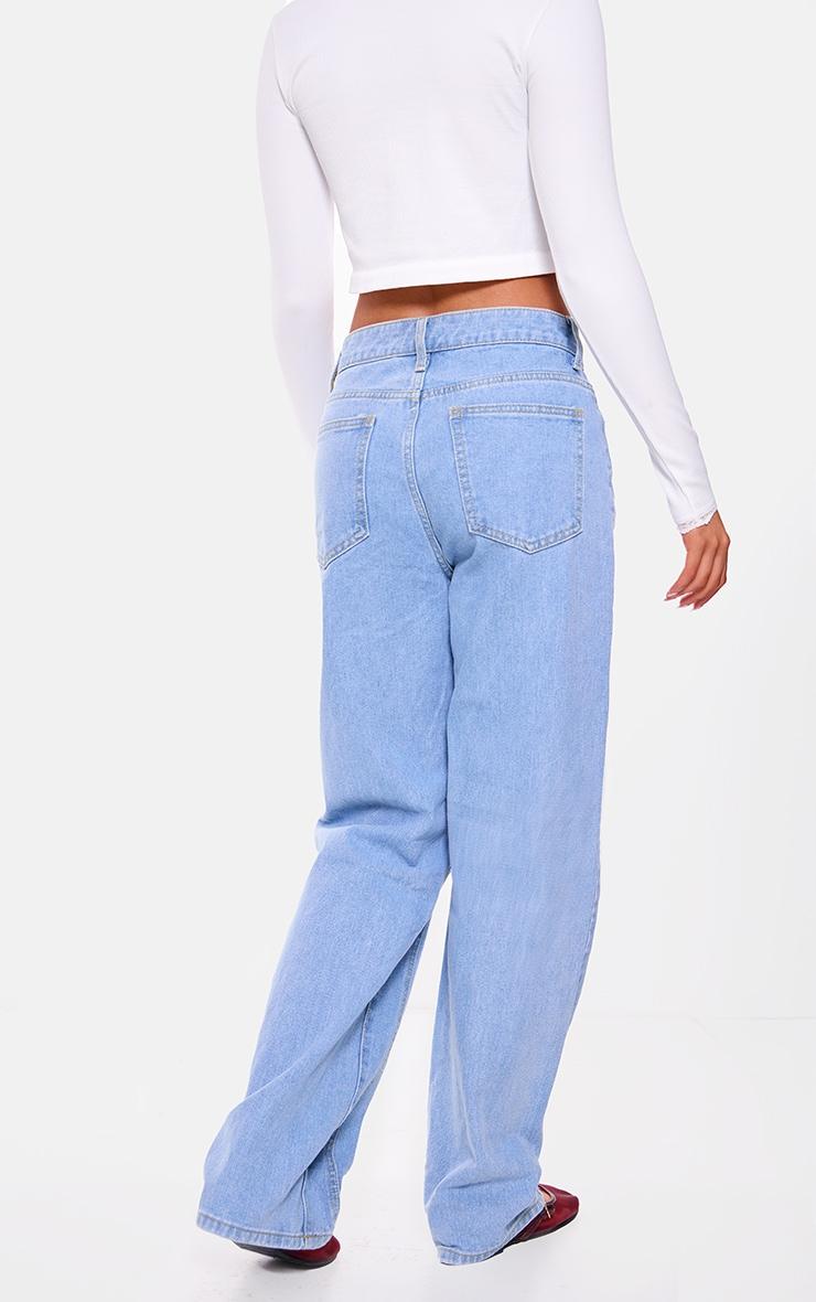 Light Blue Wash Panelled Seam Detail Straight Leg Jeans Product Image