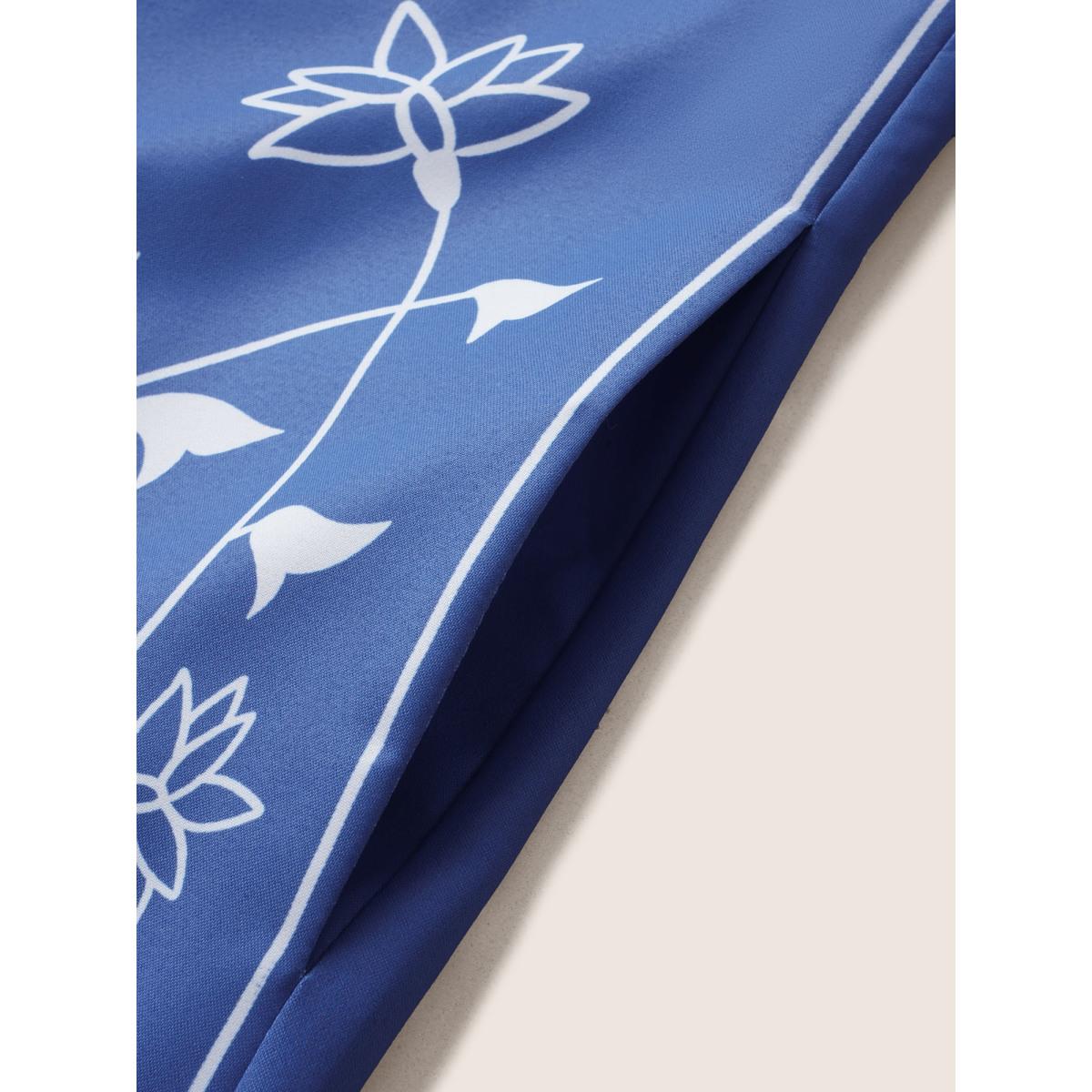 Plus Size Boho Print Tassels Ruffle Sleeve Dress LightBlue Women Resort Tassels Notched collar Cap Sleeve Curvy Midi Dress BloomChic 10/M Product Image