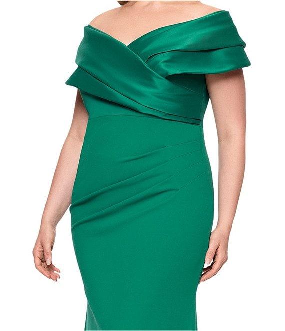 Betsy & Adam Plus Size Off-the-Shoulder Scuba Crepe Dress Product Image