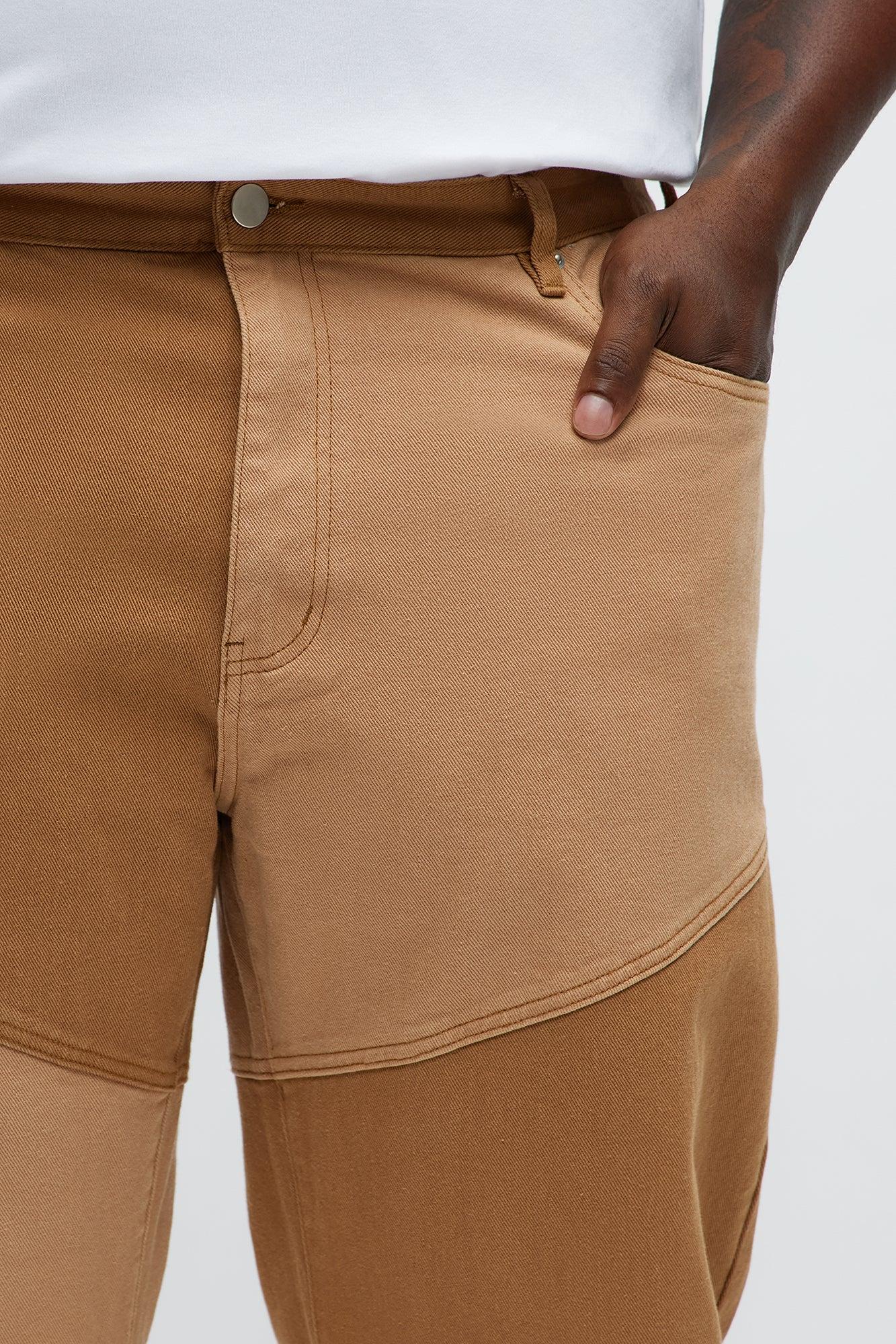 Relaxed Straight Tonal Contrast Pants - Khaki/combo Male Product Image