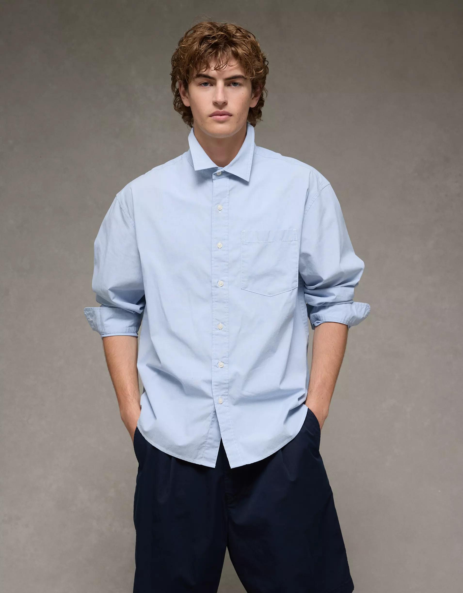 AE Everyday Relaxed Fit Poplin Button-Up Shirt Product Image