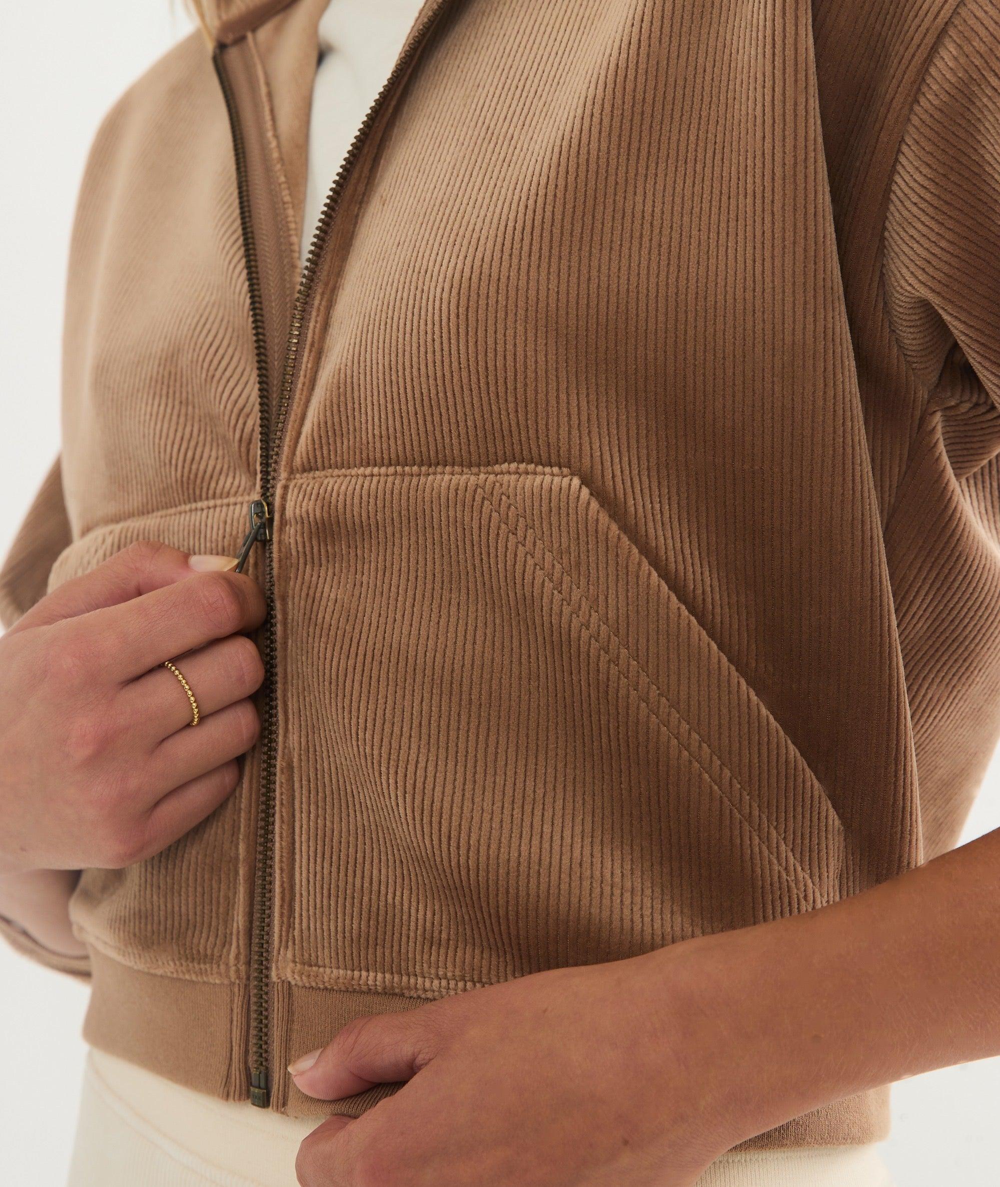 Cord Velour Cropped Zip Up Hoodie Product Image