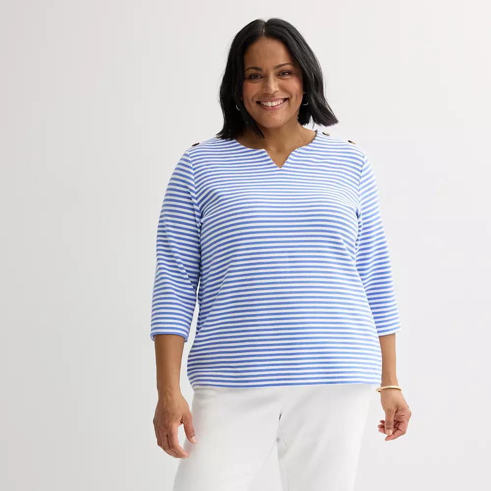 Plus Size Croft & Barrow Button Shoulder Split Neck Top, Womens Product Image