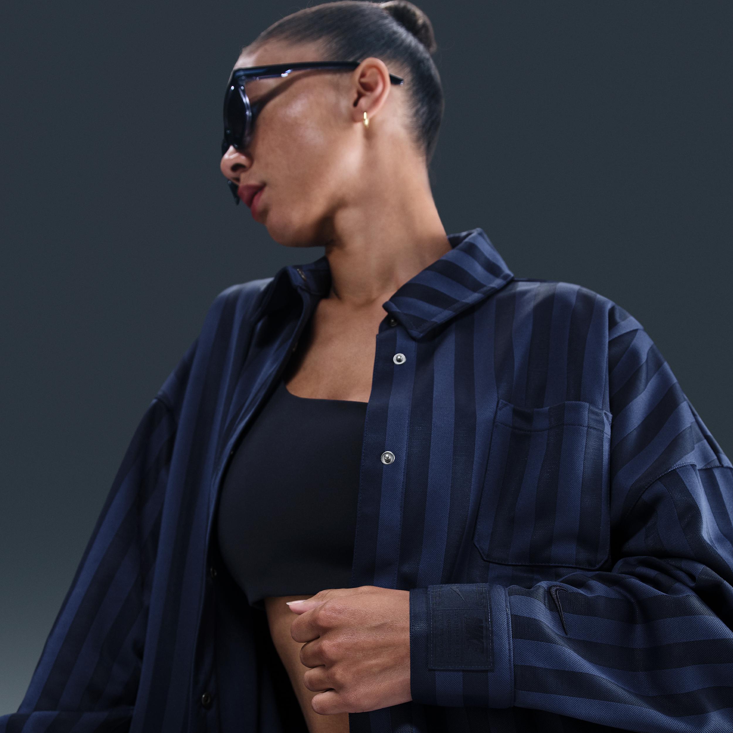 Womens Nike Sportswear Oversized Jacquard Striped Button-Down Shirt | HV1956-110 Product Image