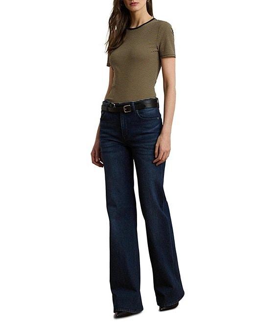 Lauren Ralph Lauren Knit Striped Stretch Cotton Crew Neck Short Sleeve Tee Product Image