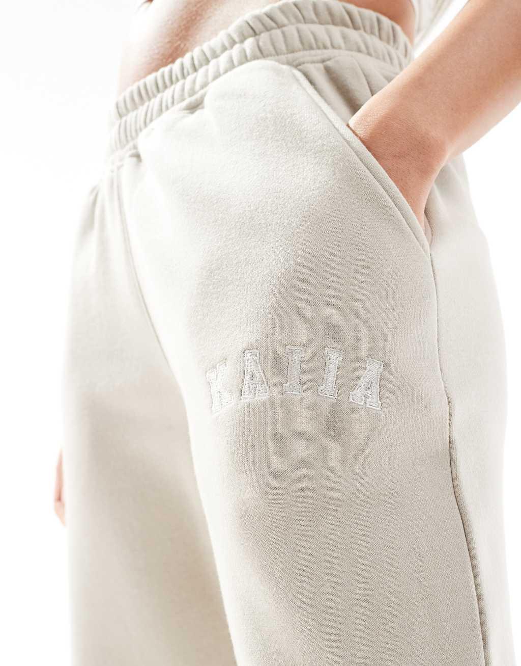 Kaiia wide leg sweatpants in stone Product Image