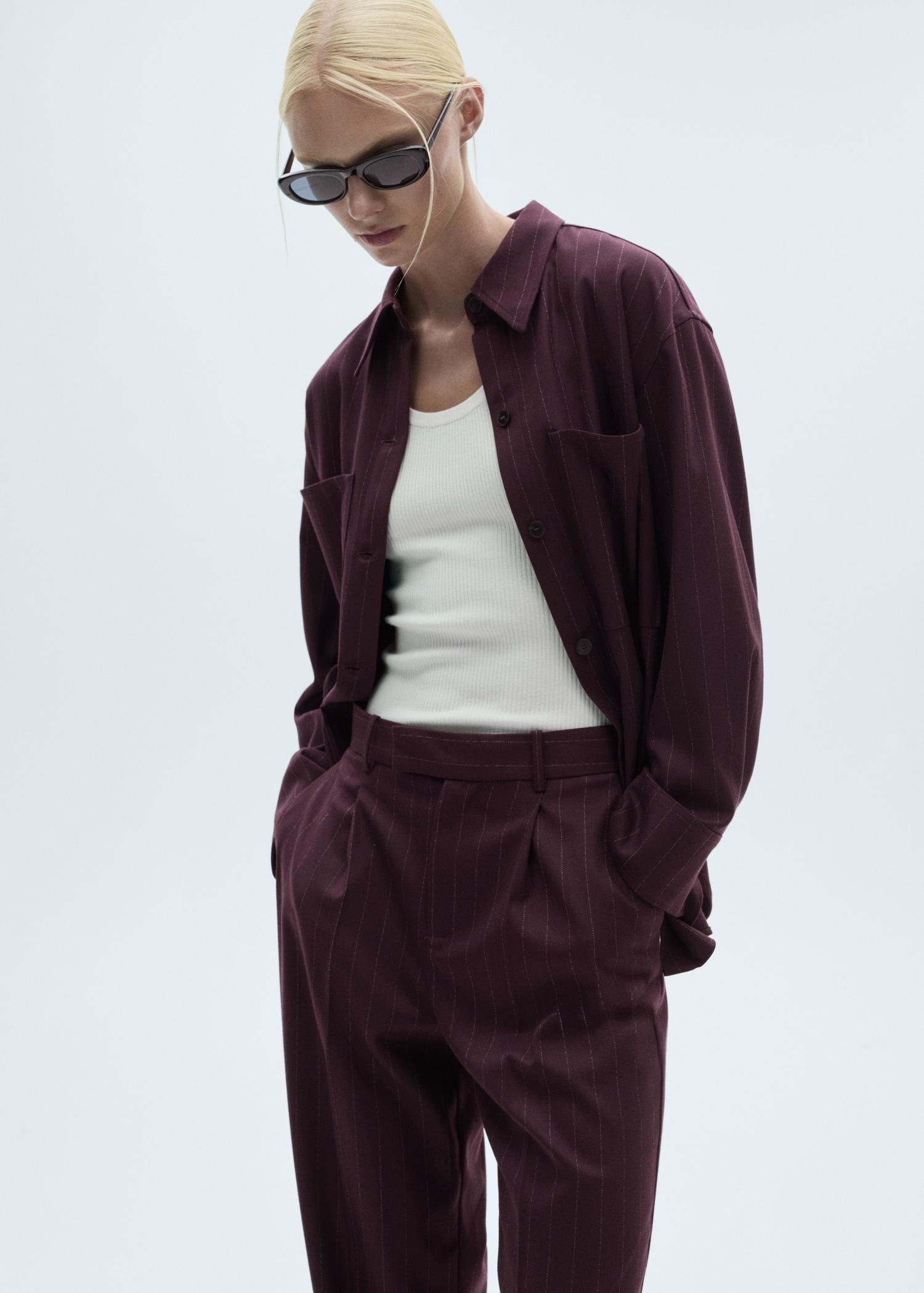 Pinstripe pleated pants - Women | MANGO USA Product Image