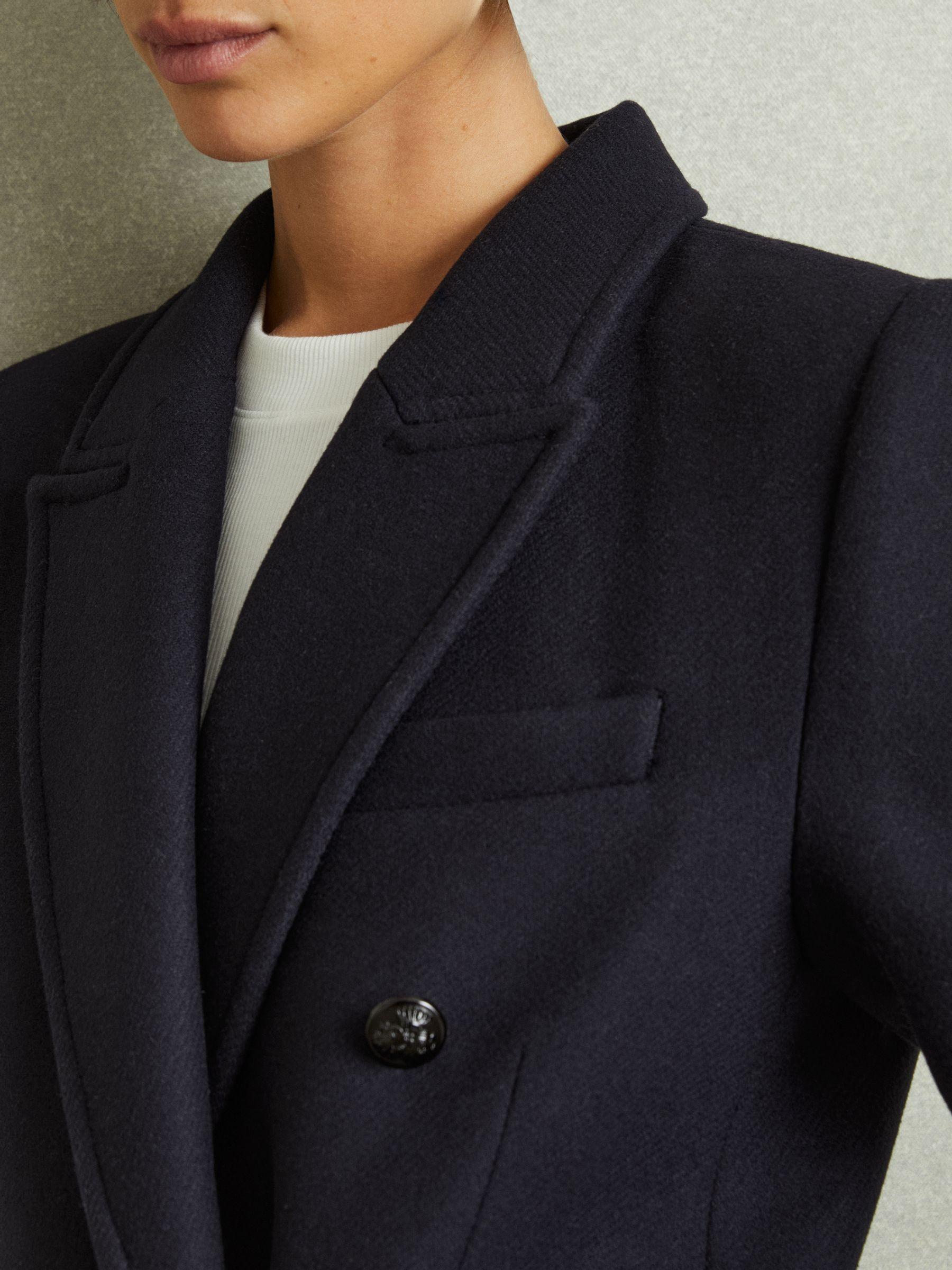 Wool-blend Twill Double-Breasted Coat in Navy Product Image