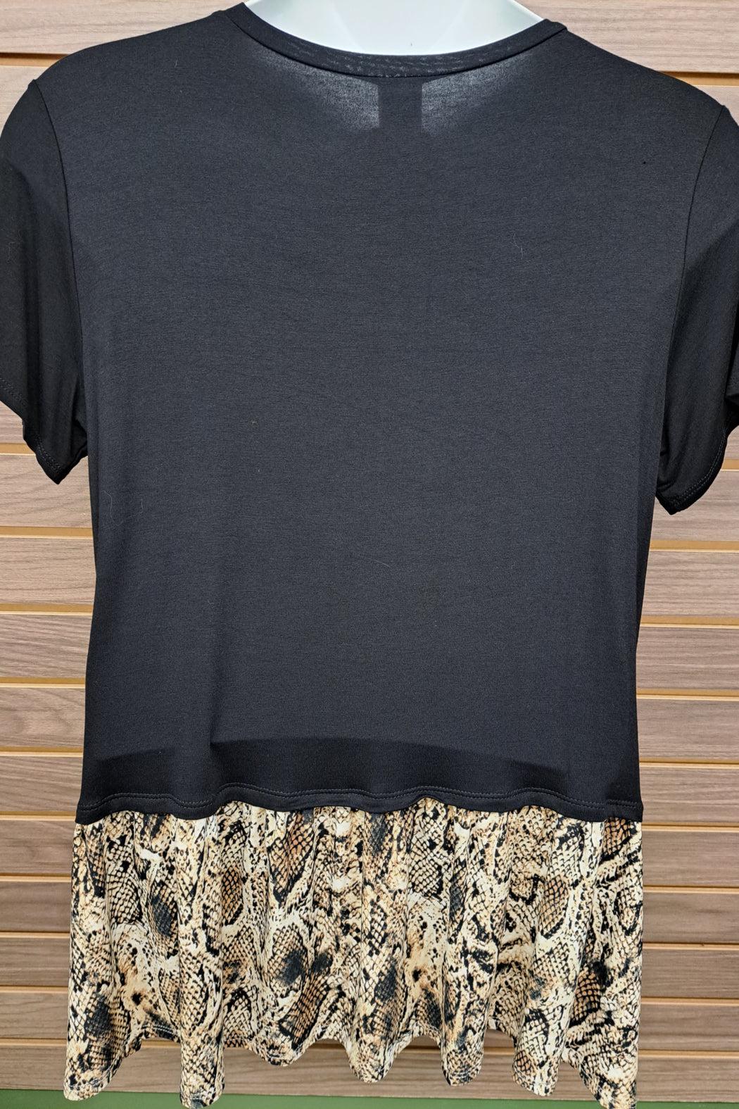 Black leopard ruffled bottom long t-shirt Product Image