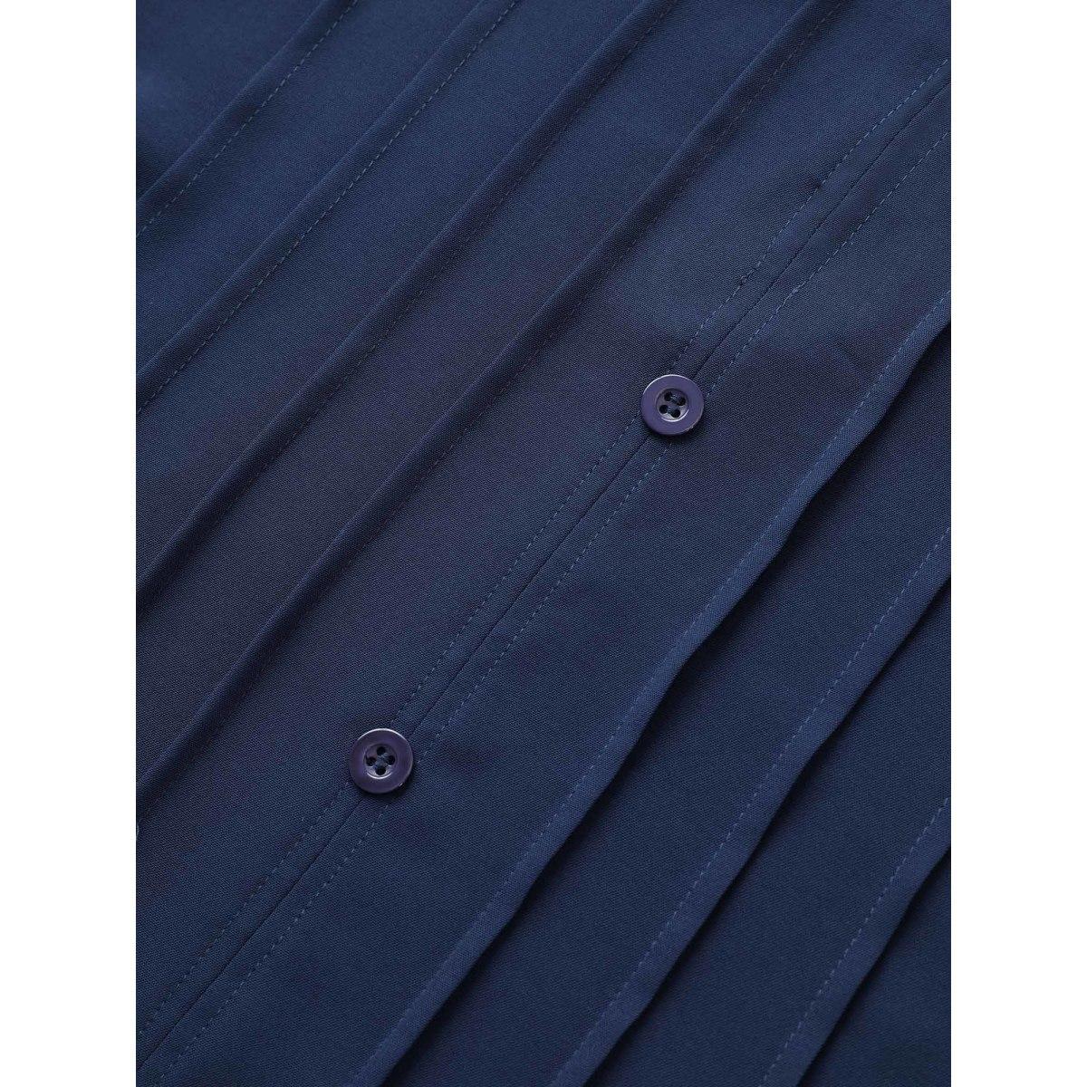 Plus Size Indigo Plain Mesh Lace Patchwork Pleated Frill Trim Blouse Women Casual Short sleeve Stand-up collar Everyday Blouses BloomChic 12/L Product Image