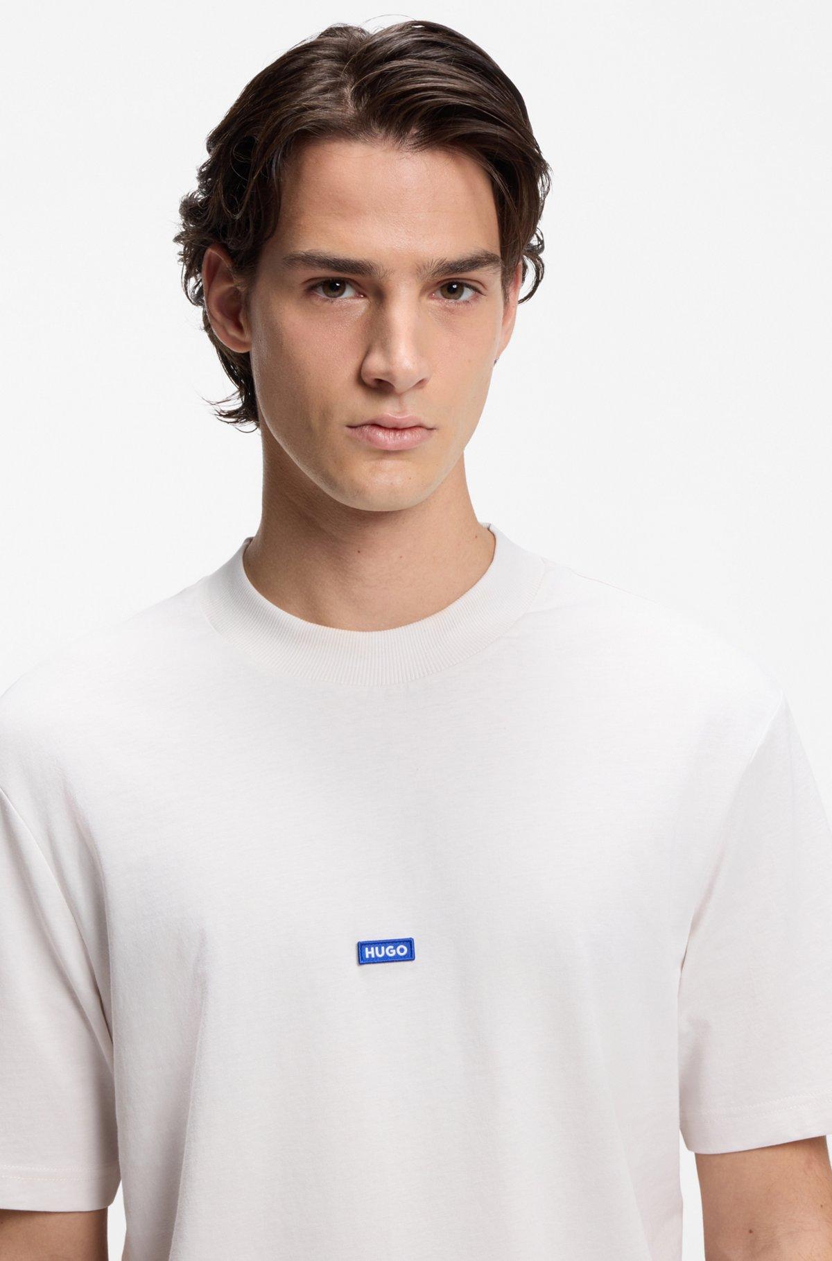 Cotton-jersey T-shirt with blue logo patch Product Image