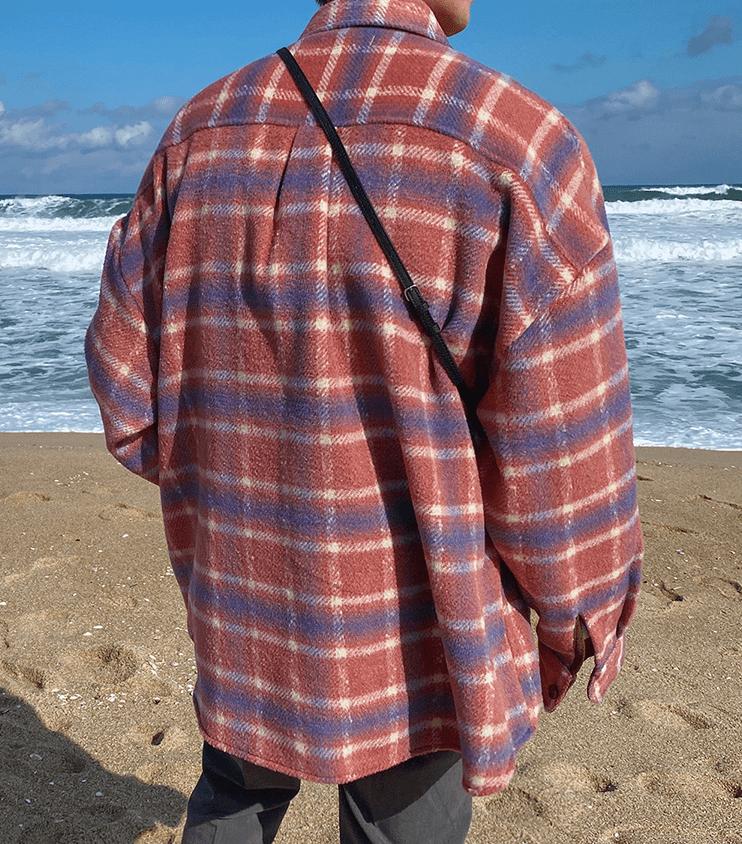 RT No. 2744 WOOLEN KNITTED PLAID COLLAR SHIRT Product Image